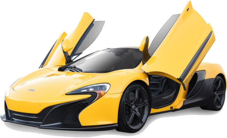 Yellow Mc Laren Sports Car With Doors Open PNG image