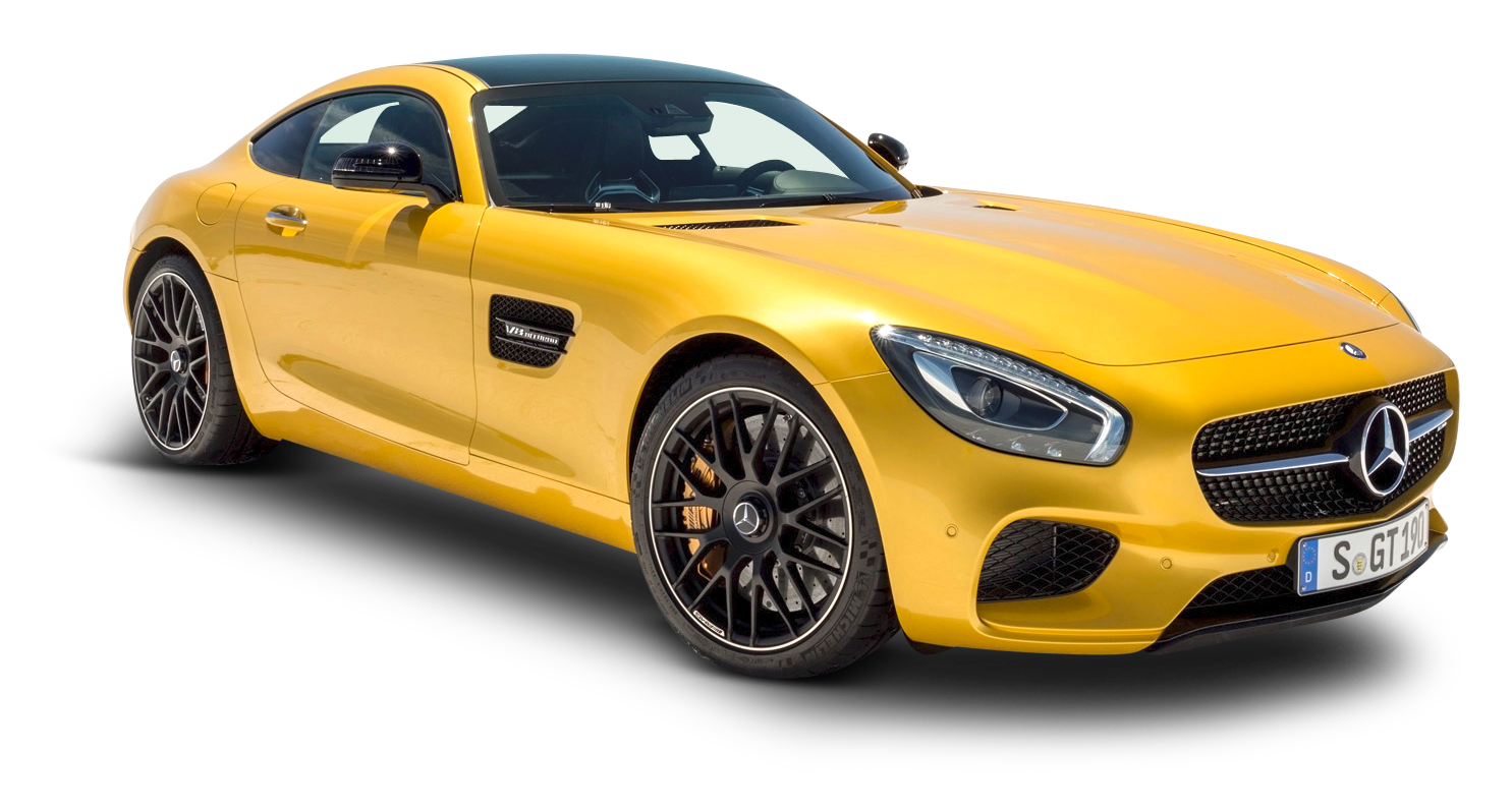 Yellow Mercedes A M G G T Side View PNG image