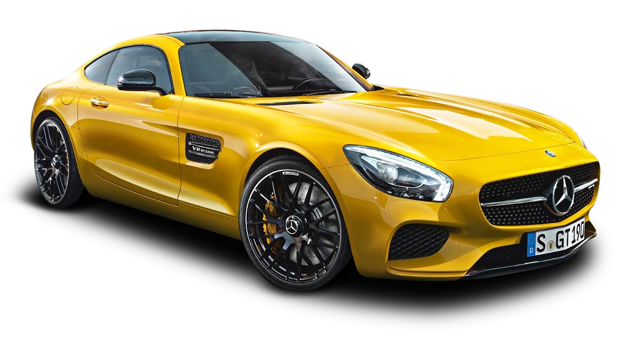 Yellow Mercedes A M G G T Side View PNG image