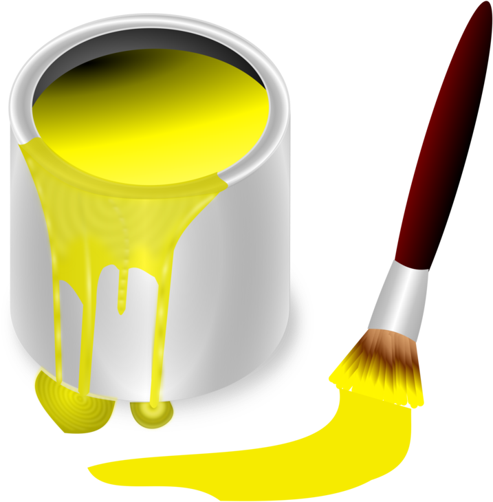 Yellow Paint Canand Brush PNG image
