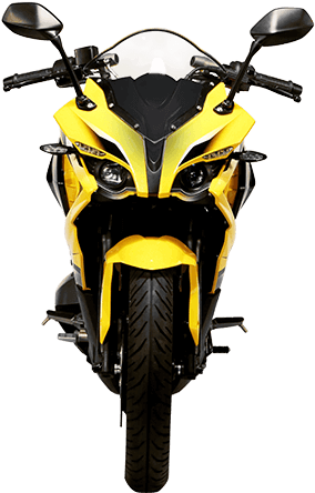 Yellow Pulsar Motorcycle Front View PNG image