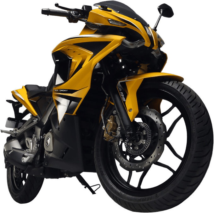 Yellow Pulsar Sport Motorcycle PNG image