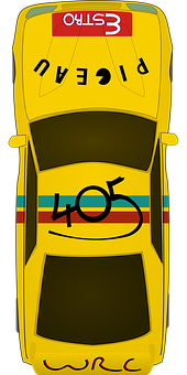 Yellow Rally Car Top View PNG image