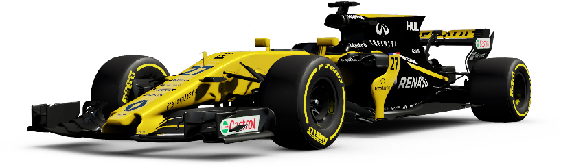 Yellow Renault F1 Race Car Side View PNG image