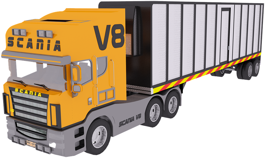 Yellow Scania V8 Truck3 D Model PNG image