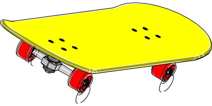 Yellow Skateboard Red Wheels PNG image