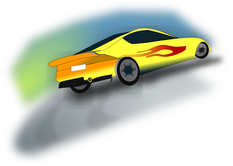 Yellow Sports Car Flame Design PNG image