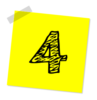 Yellow Sticky Note Number Four PNG image