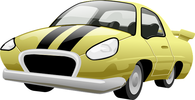 Yellow Striped Cartoon Car PNG image