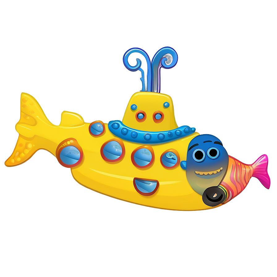 Yellow Submarine With Marine Life Png 06292024 PNG image