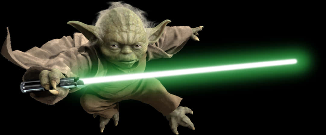 Yoda With Lightsaber Action Pose PNG image