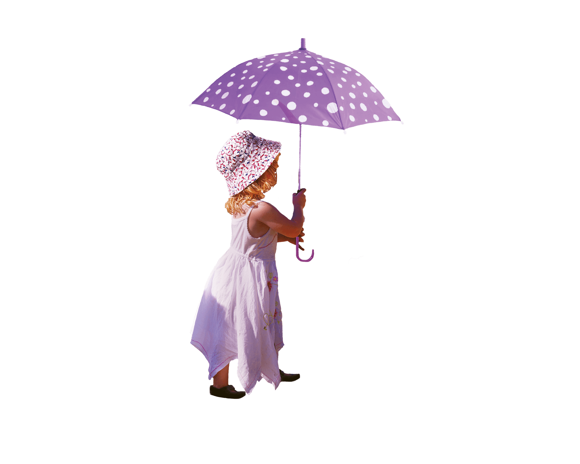 Young Girl With Polka Dot Umbrella PNG image