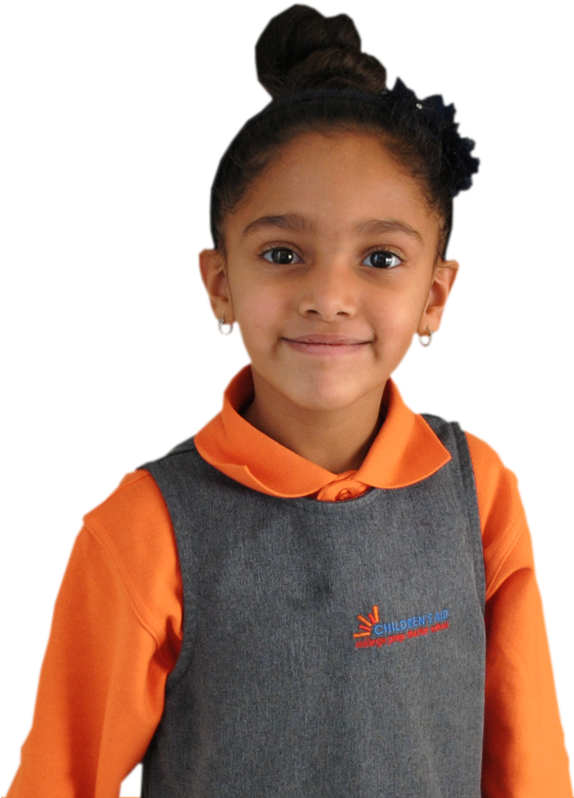 Young Girlin Orangeand Grey Outfit PNG image