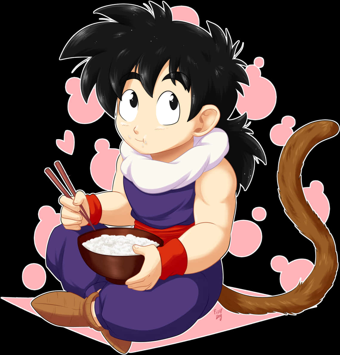 Young Goku Eating Rice Dragon Ball PNG image