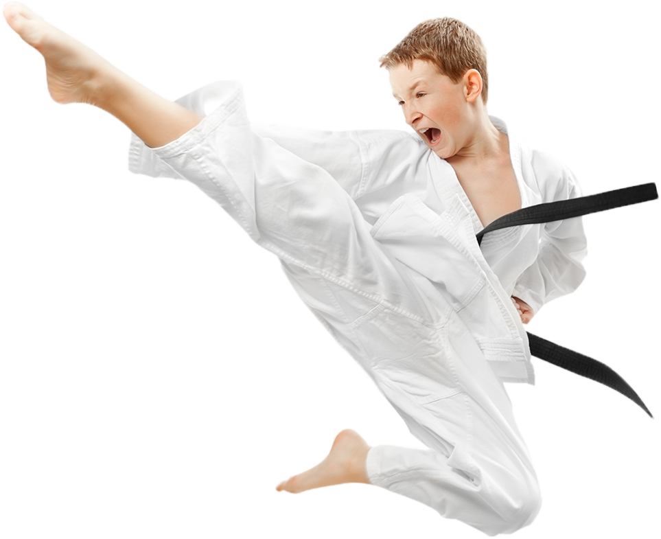 Young Karate Kid Performing High Kick PNG image