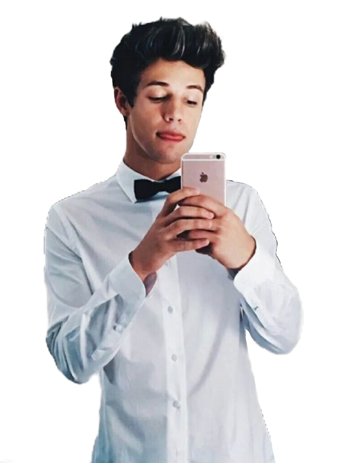 Young Manin Bow Tie Using Smartphone PNG image