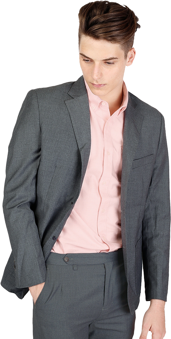 Young Manin Grey Suitand Pink Shirt PNG image