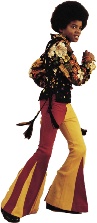 Young Michael Jackson Floral Shirt Bell Bottoms PNG image