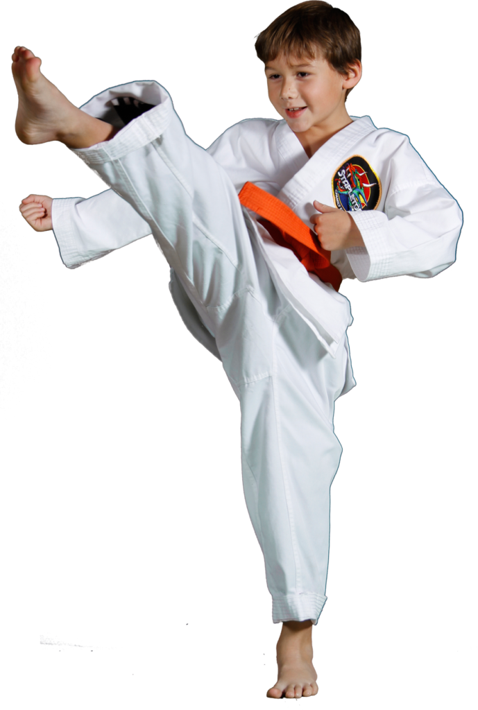 Young Taekwondo Practitioner Orange Belt Kick PNG image