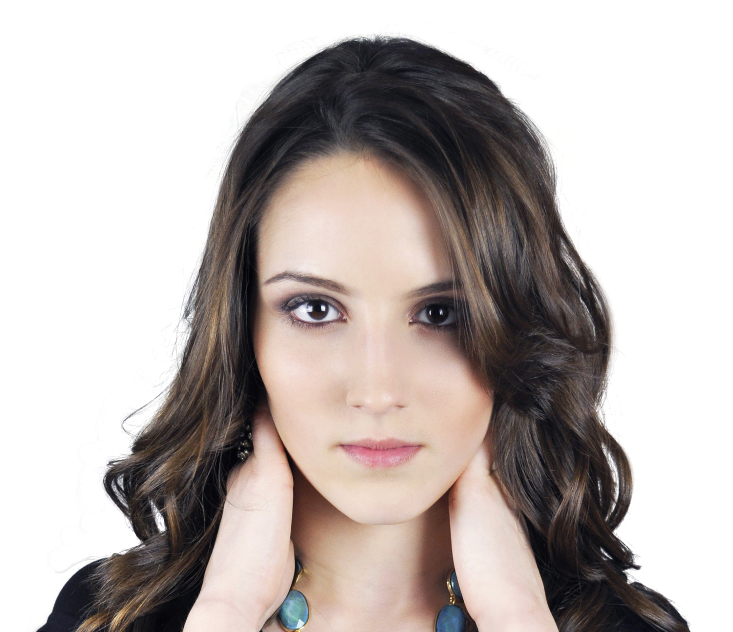 Young Woman Portrait Teal Background PNG image