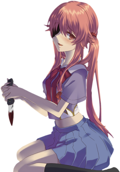 Yuno Gasai Anime Character With Knife PNG image