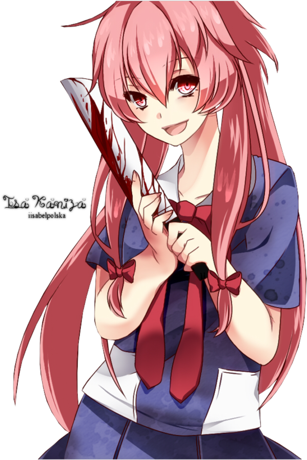 Yuno Gasai Anime Character With Knife PNG image