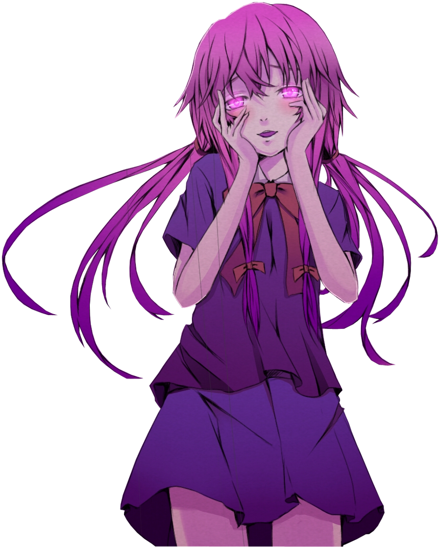 Yuno Gasai Pink Eyes Blushing PNG image