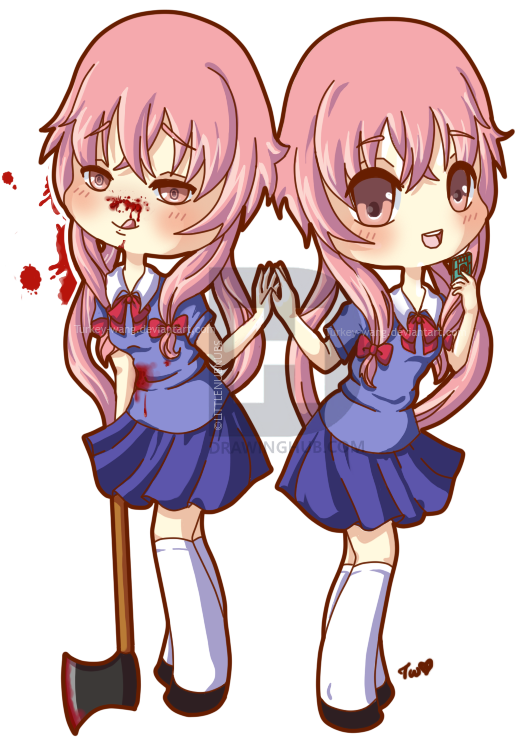 Yuno Gasai Twin Chibis PNG image