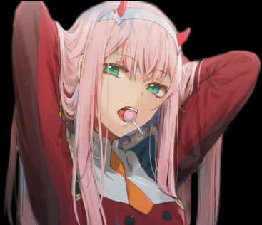 Zero Two Casual Pose With Lollipop PNG image