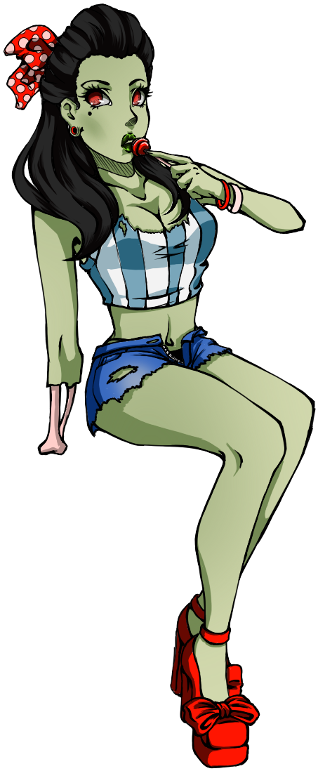 Zombie_ Pinup_ Girl_ Chewing_ Bubblegum PNG image