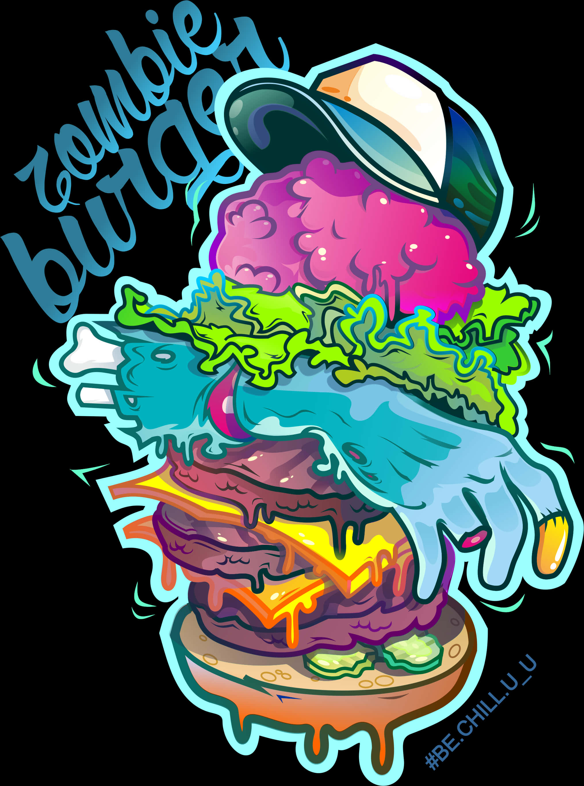 Zombie Themed Burger Illustration PNG image