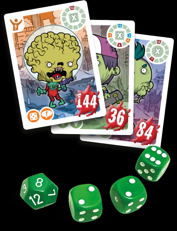 Zombie Themed Game Cardsand Dice PNG image