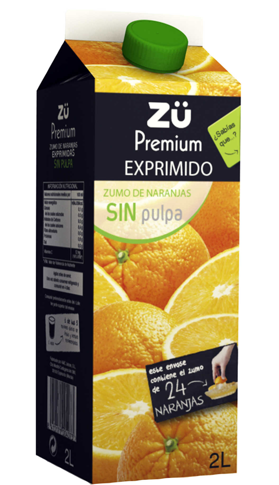 Zu Premium Orange Juice No Pulp2 L Packaging PNG image