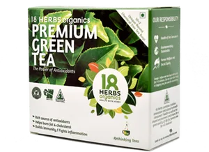 18 Herbs Organics Premium Green Tea Box PNG image