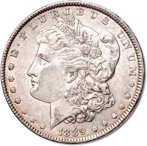 1889 Morgan Silver Dollar Coin PNG image