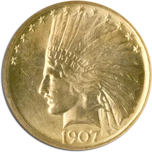 1907 Indian Head Gold Coin PNG image