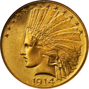 1914 Indian Head Gold Coin PNG image