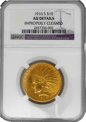 1916 S10 Dollar Gold Coin A U Details PNG image