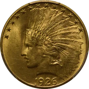 1926 Indian Head Gold Coin PNG image