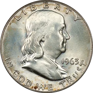 1963 Benjamin Franklin Half Dollar Coin PNG image