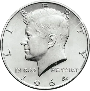 1964 Silver Half Dollar Coin PNG image