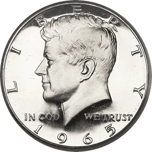 1965 Silver Half Dollar Coin PNG image