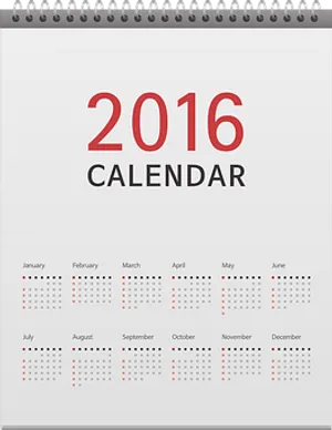 2016 Yearly Calendar Overview