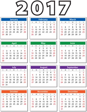 2017 Colorful Yearly Calendar PNG image