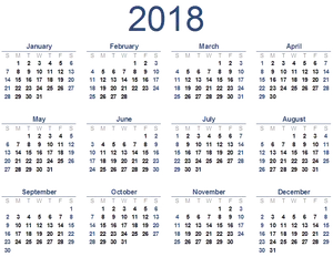 2018 Calendar Overview PNG image