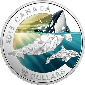 2018 Canadian20 Dollar Orca Coin PNG image