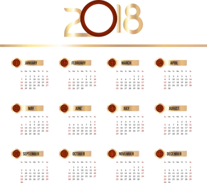 2018 Complete Year Calendar Clipart PNG image