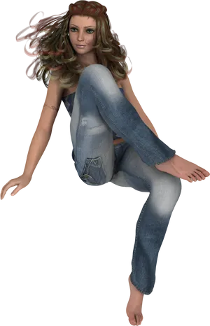 3 D Animated Female Characterin Jeans