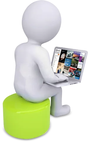 3 D Figure Using Laptop On Stool PNG image