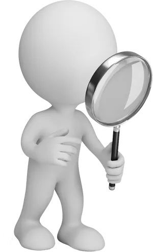 3 D Figure With Magnifying Glass PNG image